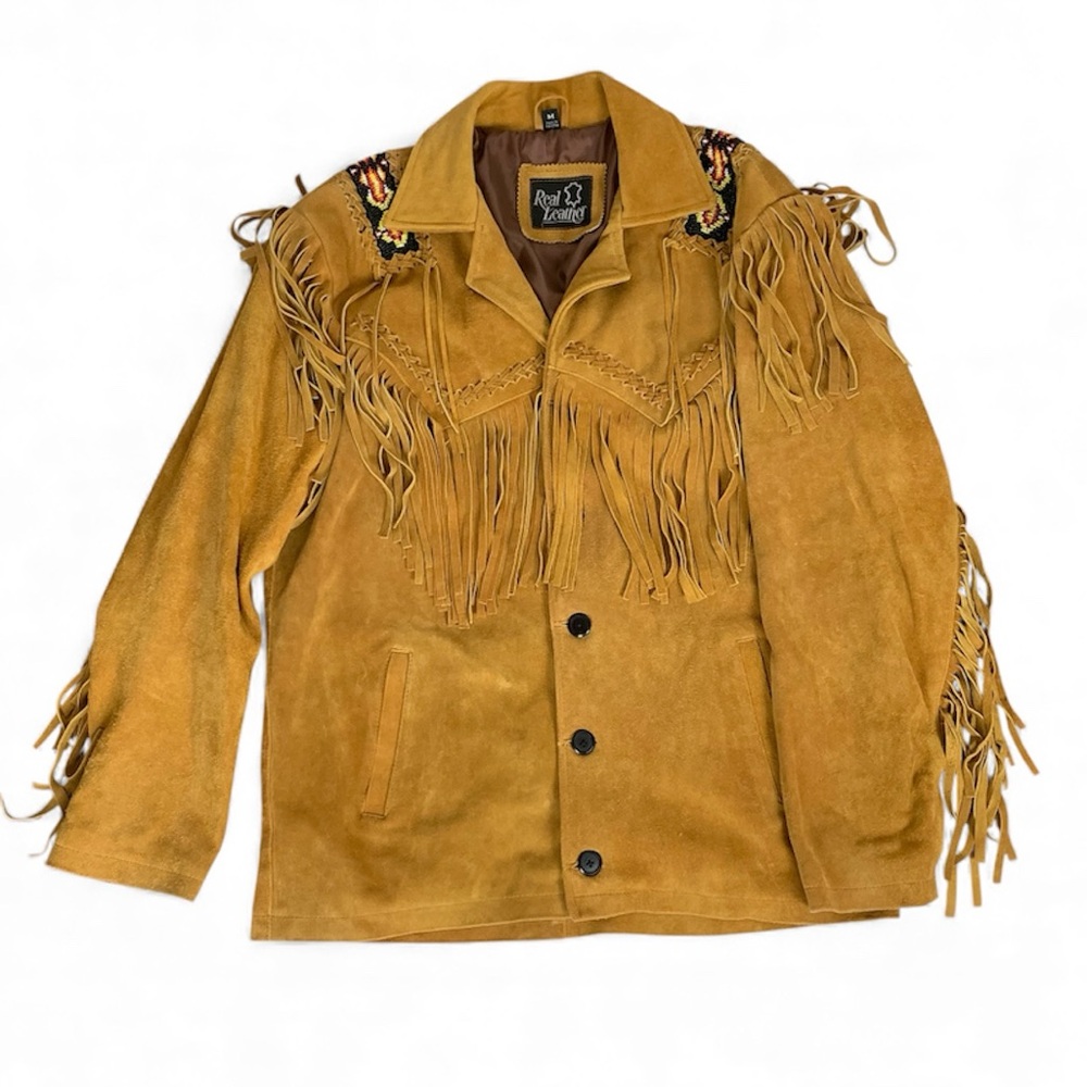 Vintage real leather western Native American coat size medium